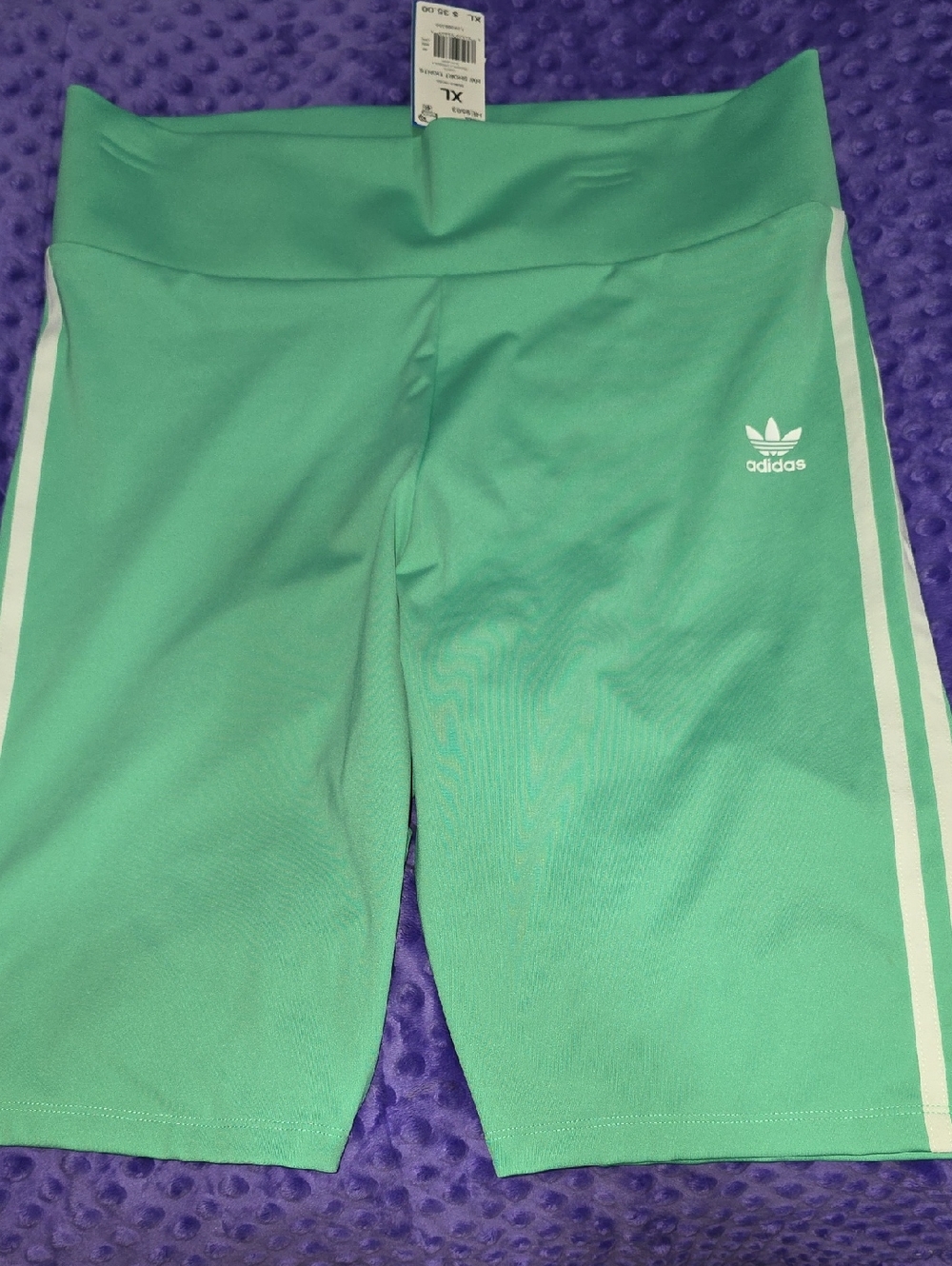 adidas Mint Green Womens' Athletic Bike Shorts with White Side Stripes